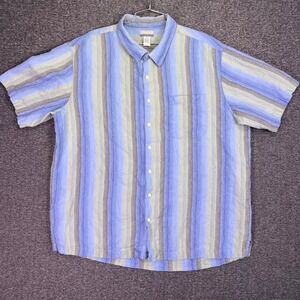 Breakwater Shirt Mens XL Striped 100% Linen Coastal Nautical Summer Beach Button